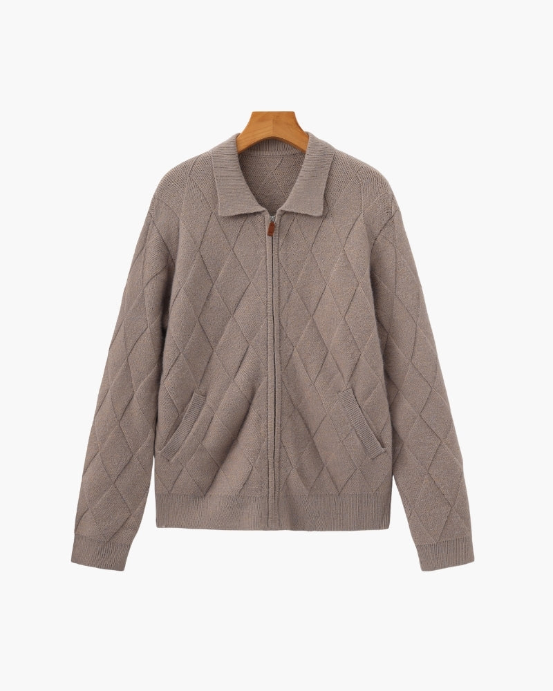 Cárdigan con cremallera y punto de diamante Heritage